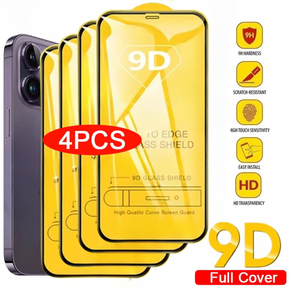 iPhone 13: 4PCS 9D Volle Abdeckung Gehärtetem Glas Screen Protector