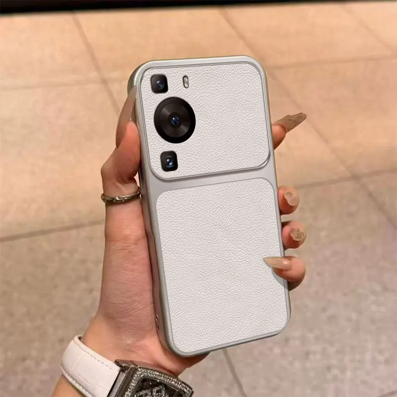 Hochwertige Kunstleder-Handyhülle P60Pro Luxuriöse Lychee-Leder-Optik Silikon Stoßfeste Rückabdeckung – Bild 3