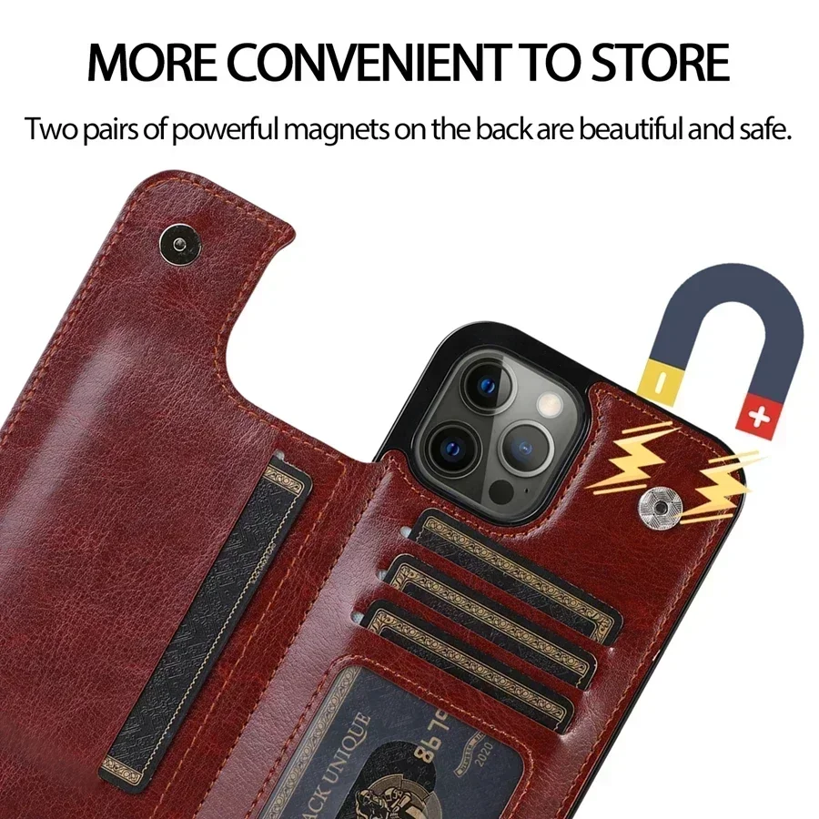 Brieftasche Doppelknopf mit Kartensteckplatz Ständer Flip Ledertasche – Bild 3