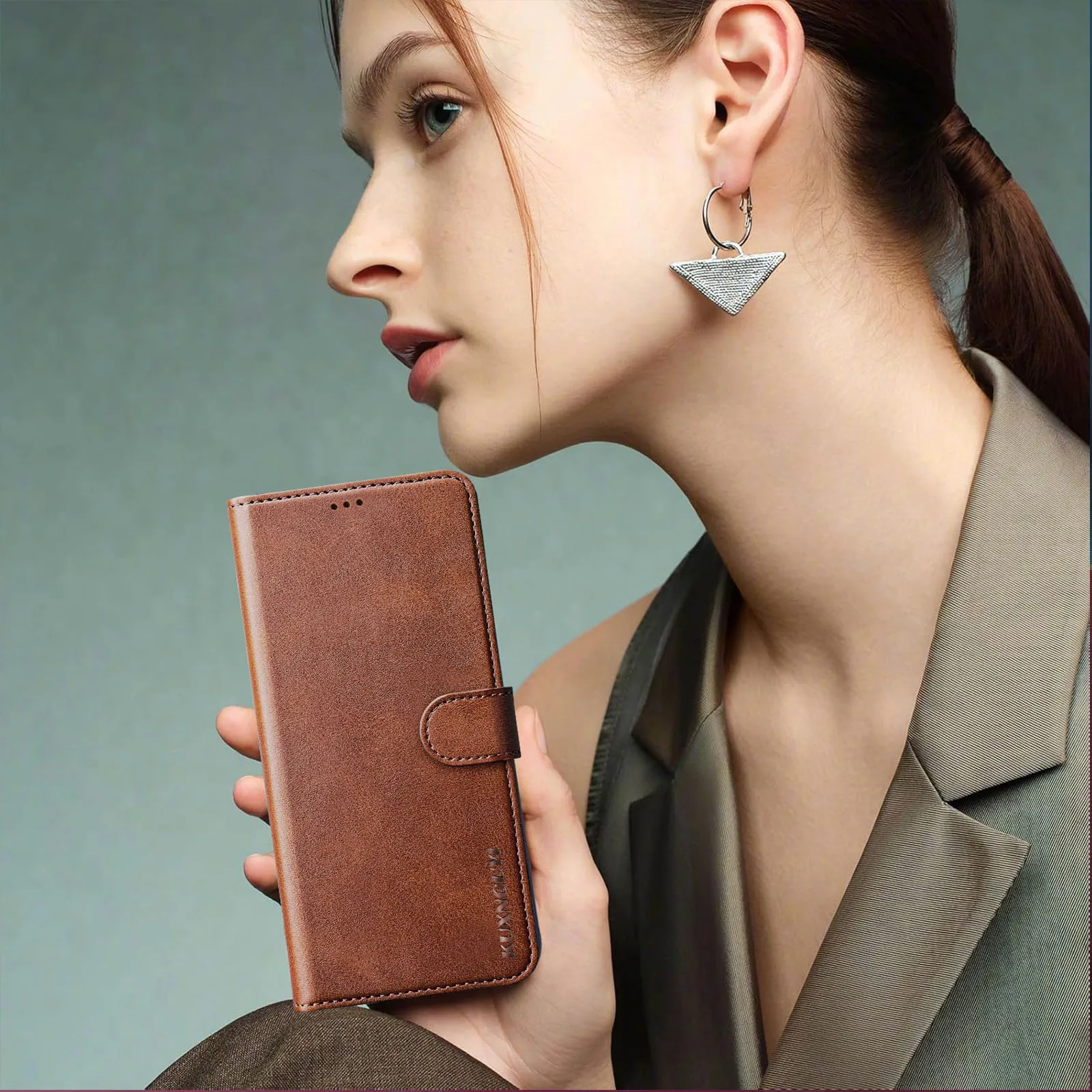 Brieftaschenhülle Handyhülle mit Kartenhalter Magnetischer Flip-Leder-Ständer Stoßfeste Schutzhülle – Bild 6