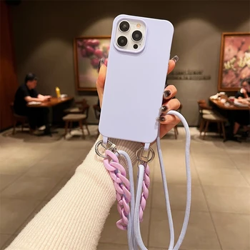 iPhone 17 Pro Max: Luxus-Crossbody-Lanyard-Seilband-Telefonhülle, Acrylkette, Silikon-Softcover