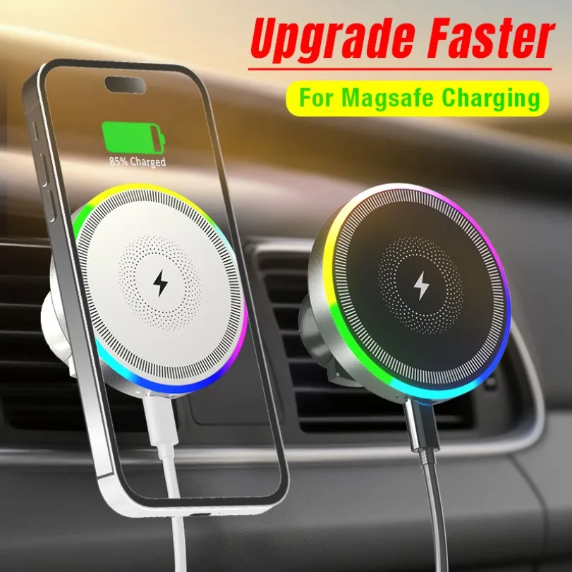 RGB Licht Auto Magnetische Drahtlose Ladegerät Telefon Halter Air Vent Stehen Für Magsafe iPhone 16 15 14 13 12 Pro max