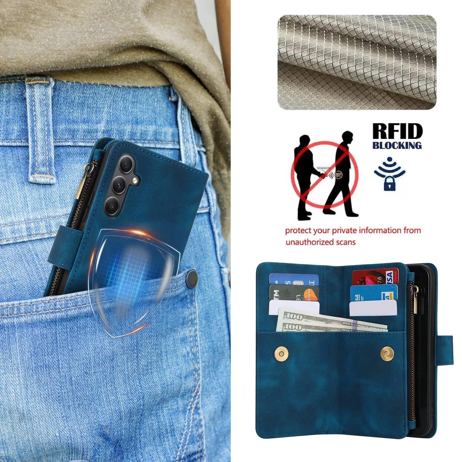 Hülle Brieftasche, haltbare Leder Magnets chnalle Flip Karten halter – Bild 5