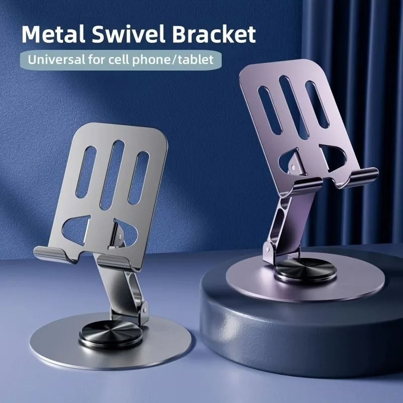 Handyständer 360 °   Rotierender Handyhalter, komplett aus Metall, Aluminium, universelle Halterung, zusammenklappbares Doppelwellen-Design, stabil, sturzsicher – Bild 6