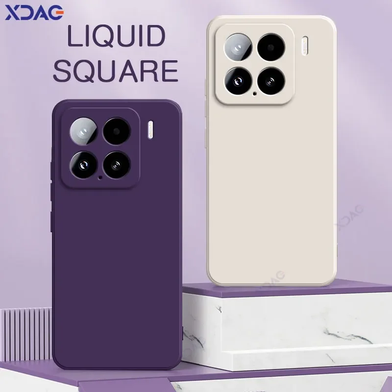 Xiaomi 15: Quadratische Flüssigsilikon-Handyhüllen 360 weiche schützende stoßfeste Abdeckung