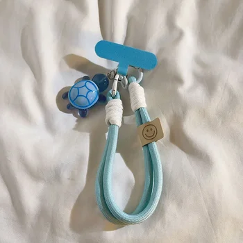 Universal Geflochtene Handy Lanyard Strap Cartoon Schildkröte Hängende Kette Ring Schnur mit Patch Handgelenk Strap