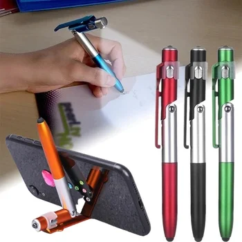4-in-1-Multifunktions-Kugelschreiber mit LED-Licht, zusammenklappbarer Telefonhalter, Nachtlesen, Schreiben