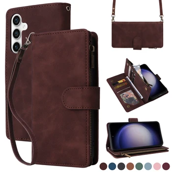 Galaxy S22 Ultra: Crossbody Reißverschluss Kartenhalter Brieftasche Tasche Hülle Cover