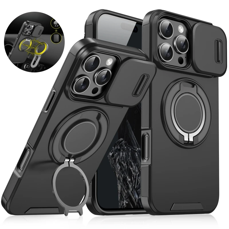 iPhone 14 Plus: Magnetische Armor-Hülle für MagSafe mit Ringhalter und Kameraschutz