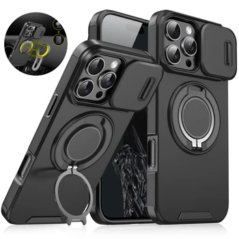 IPhone 16 Plus: Magnetische Armor-Hülle für MagSafe mit Ringhalter und Kameraschutz