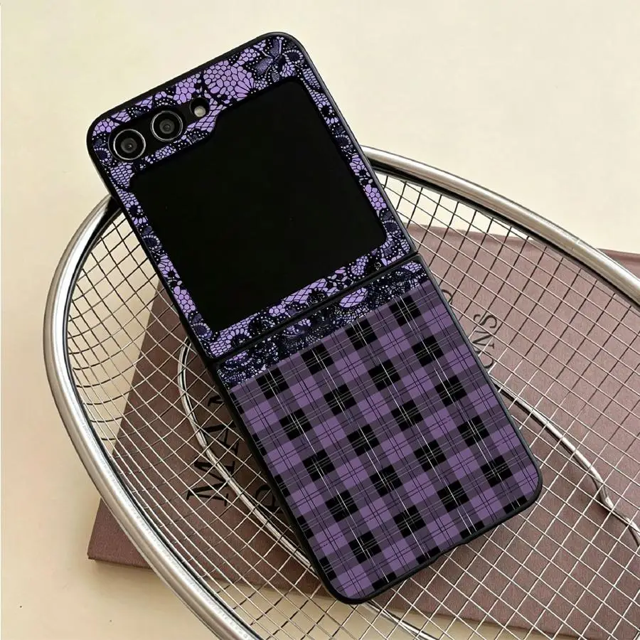 Handyhülle Funda Case Flip6 Flip3 Flip5 Flip4 Flip7 Kariert Spitze Blumenmuster – Bild 4