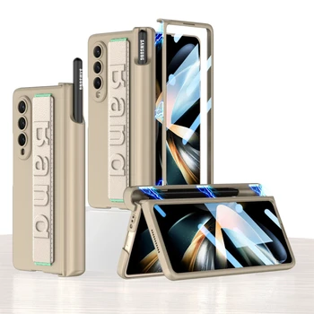 Galaxy Z Fold4: Hülle mit Handgelenkschlaufe und Stifthalter, Cover mit Schutzglas und Stiftschlitz, Hartschale