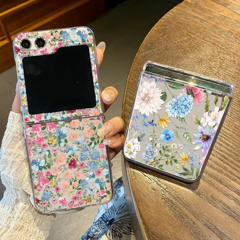 Luxuriöse Handyhülle mit Blumen- und Pflanzenmuster Flip7 Flip6, Hartschalen-Flip-Cover – Bild 4