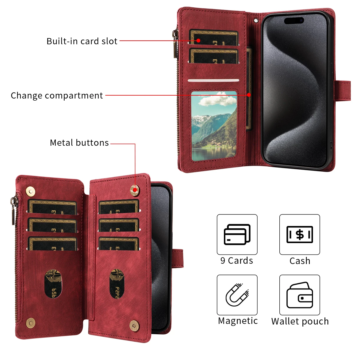 PU-Leder-Handyhülle Flip Wallet Style Handyhülle – Bild 6