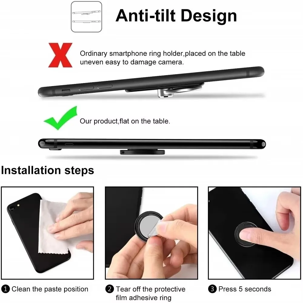 Universeller Fingerring-Halter Ständer für Mobiltelefone Luxuriöser Drehbarer Handy-Rückseiten-Aufkleber-Halter für – Bild 5