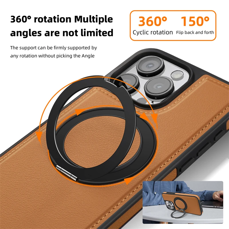 360° drehbarer Metallringständer, magnetische Lederhülle für Magsafe Halterung – Bild 2