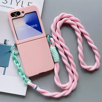Galaxy Z Flip5: Candy Solid Schutzhülle mit Umhängeband, schlanke Handyhülle Flip6 Flip7, niedliche Hülle