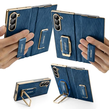 Galaxy Z Fold7: Oatsbasf Dual-Strap Leder-Handyhülle Fold 7 mit Trageriemen und 360°-Ständer ° Drehbare, stoßfeste Schutzhülle