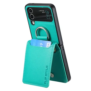 Galaxy Z Flip5: Magnetischer Ringhalter, Leder, Brieftasche, Karten, Solt-Hülle, Flip5, 5G, Flip4, Ständer, vertikale