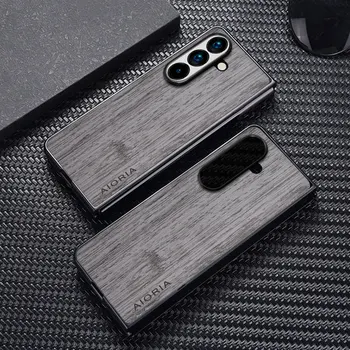 Galaxy Z Fold5: Hülle Fold6 5G Funda Bambus-Holzmuster Leder-Handyhülle Case