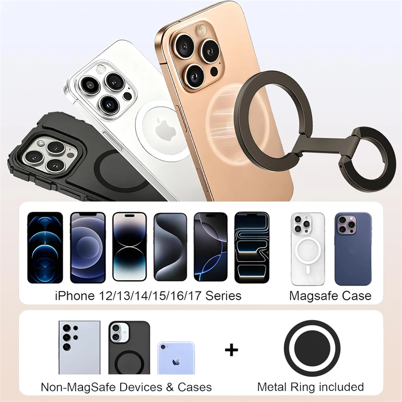 Handy-Griffhalter mit doppelseitigem magnetischem Fingerring und Ständer für iPhone 17/16 Pro Max/15 Plus/14 Samsung – Bild 6
