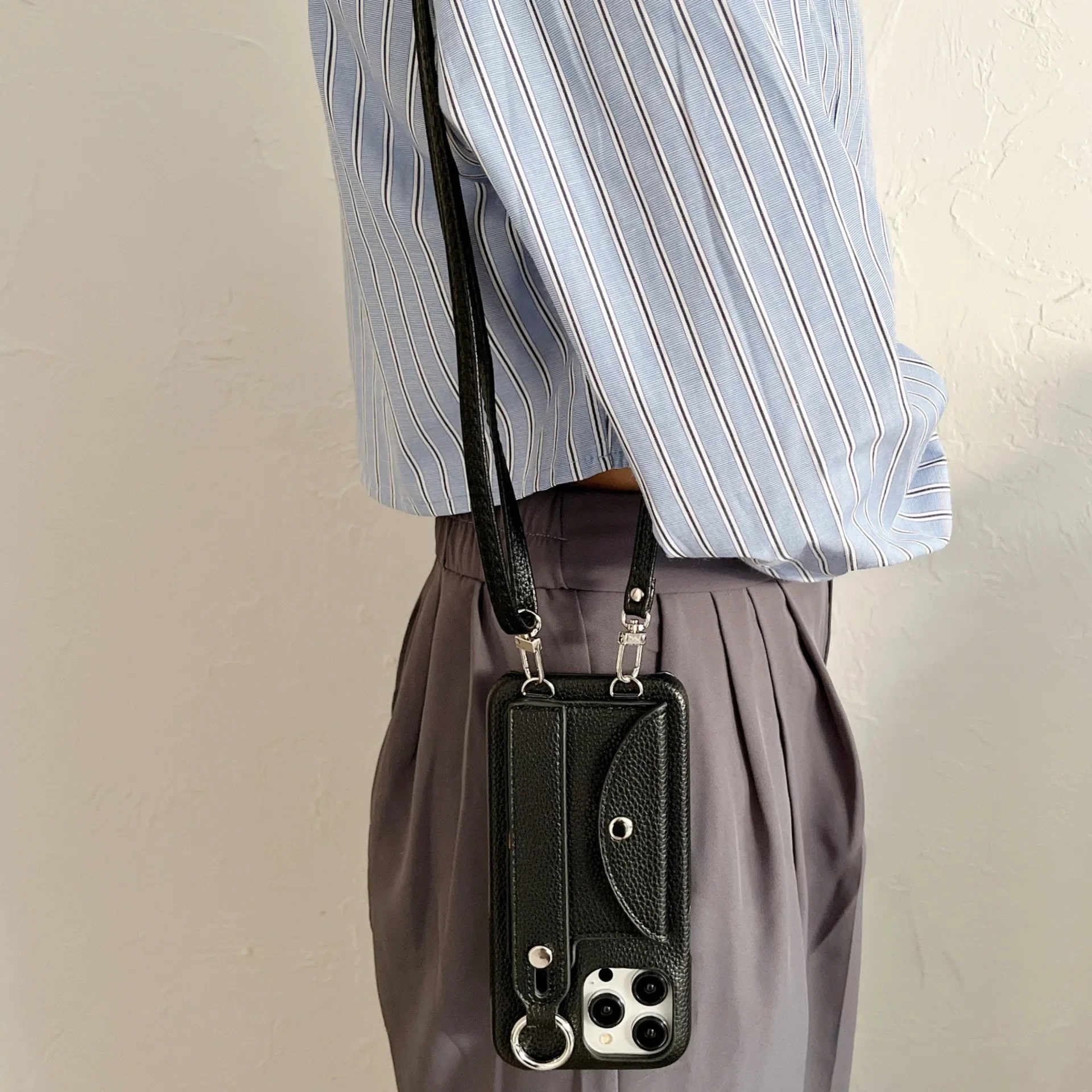 Handgelenkriemen Crossbody Lanyard Handyhülle Kartenhalter Brieftasche Lederhülle – Bild 3