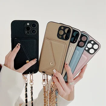 IPhone 14 Plus: Handgelenkband Crossbody Brieftasche Handyhülle Kartenhalter Kettenriemen Tasche Abdeckung