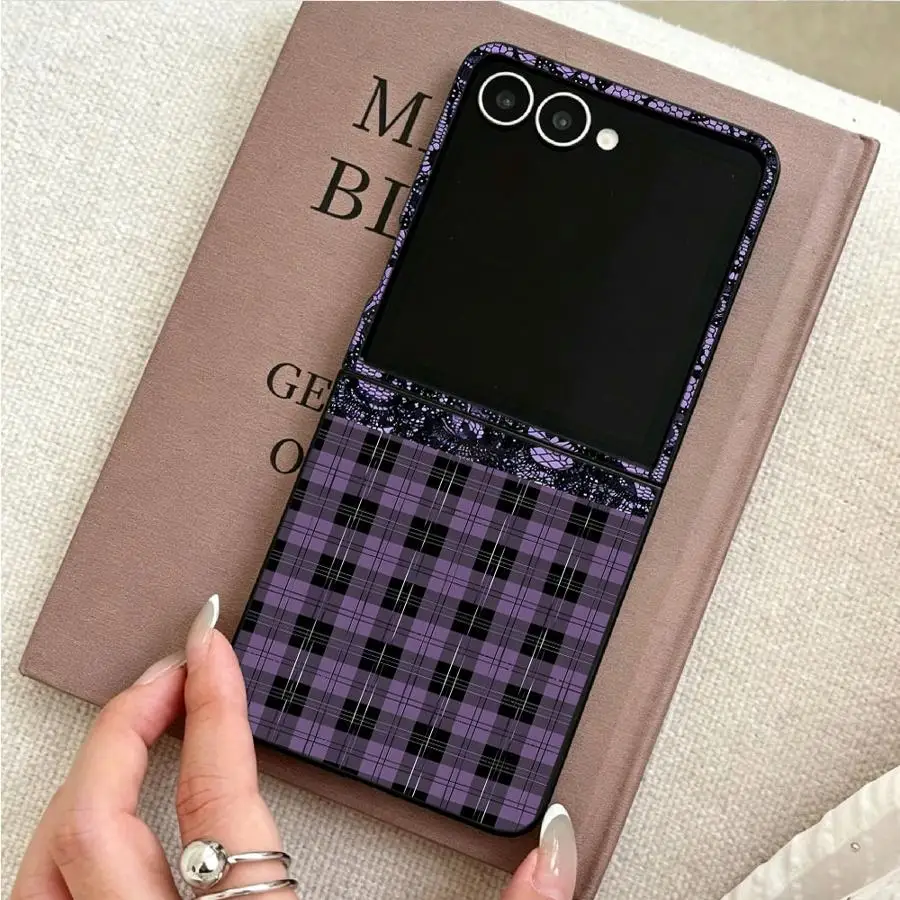 Handyhülle Funda Case Flip6 Flip3 Flip5 Flip4 Flip7 Kariert Spitze Blumenmuster – Bild 3