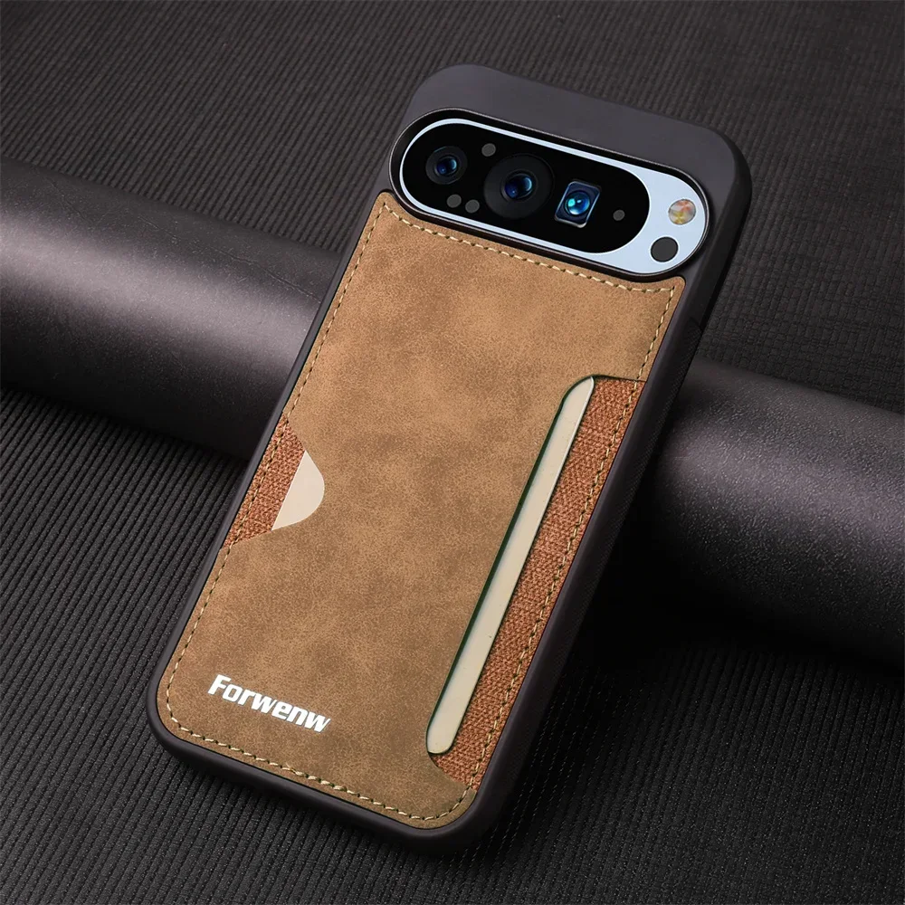 Pixel 10 Pro: Handyhülle Retro-Lederhülle mit Kartenhalter und Brieftaschenfunktion