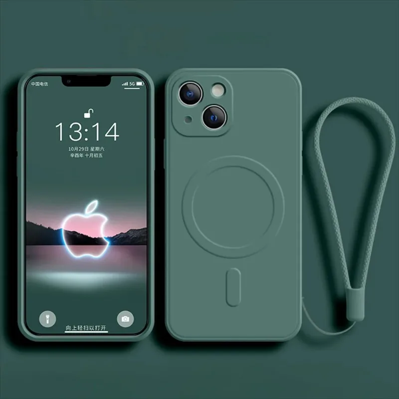 iPhone 12 mini: Für Magsafe Magnetische Wireless Charge Hülle Weiche flüssige Silikon-Armbandabdeckung