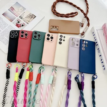 Galaxy S23 Ultra: Schutzhülle mit Umhängeband Stoßfeste Crossbody-Hülle aus Weichem Silikon