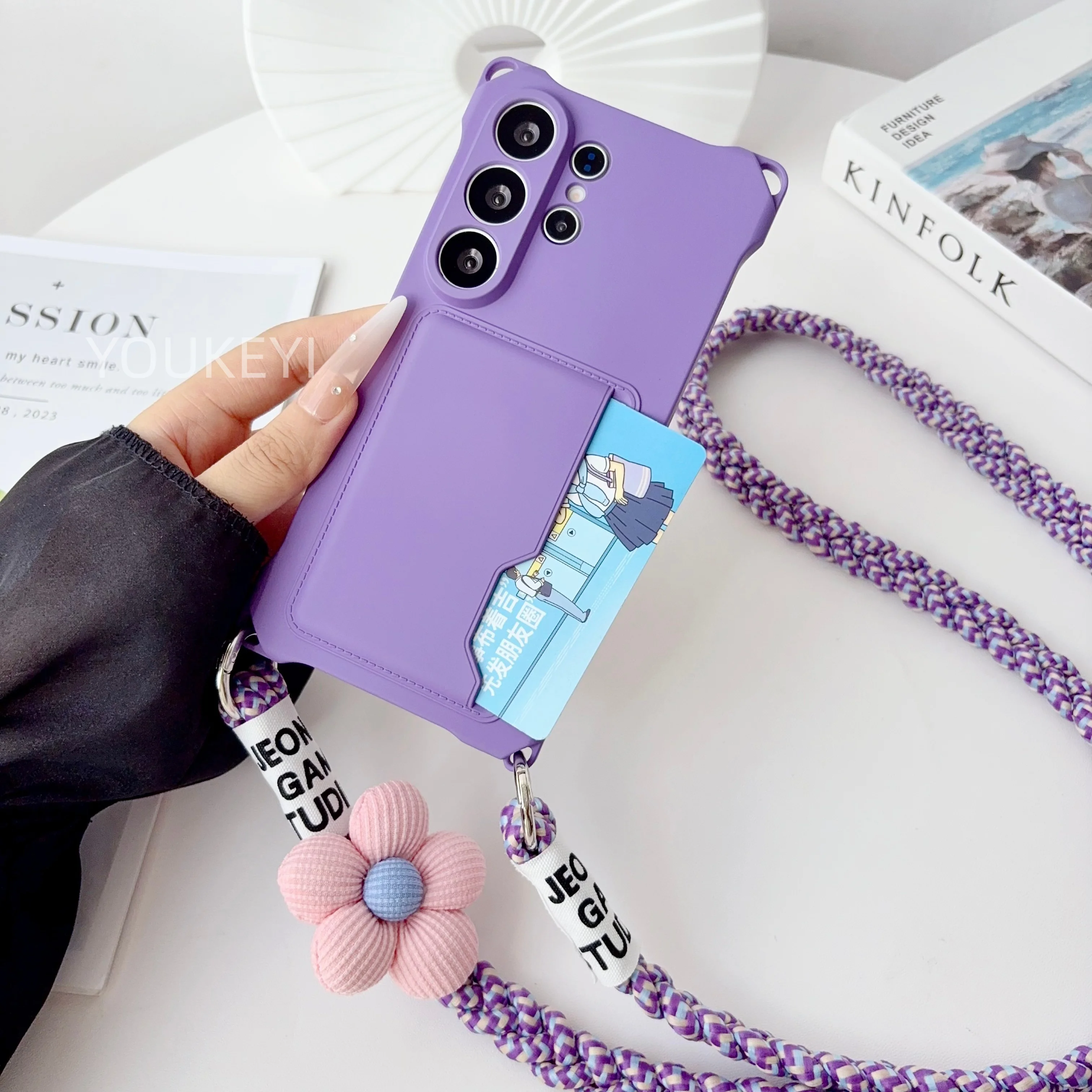 Blumen-Geflochtene Crossbody-Lanyard-Hülle Brieftaschen-Silikonhülle – Bild 3