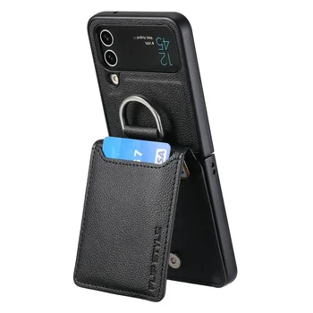 Galaxy Z Flip6: Magnetischer Ringhalter, Leder, Brieftasche, Karten, Solt-Hülle, Flip5, 5G, Flip4, Ständer, vertikale