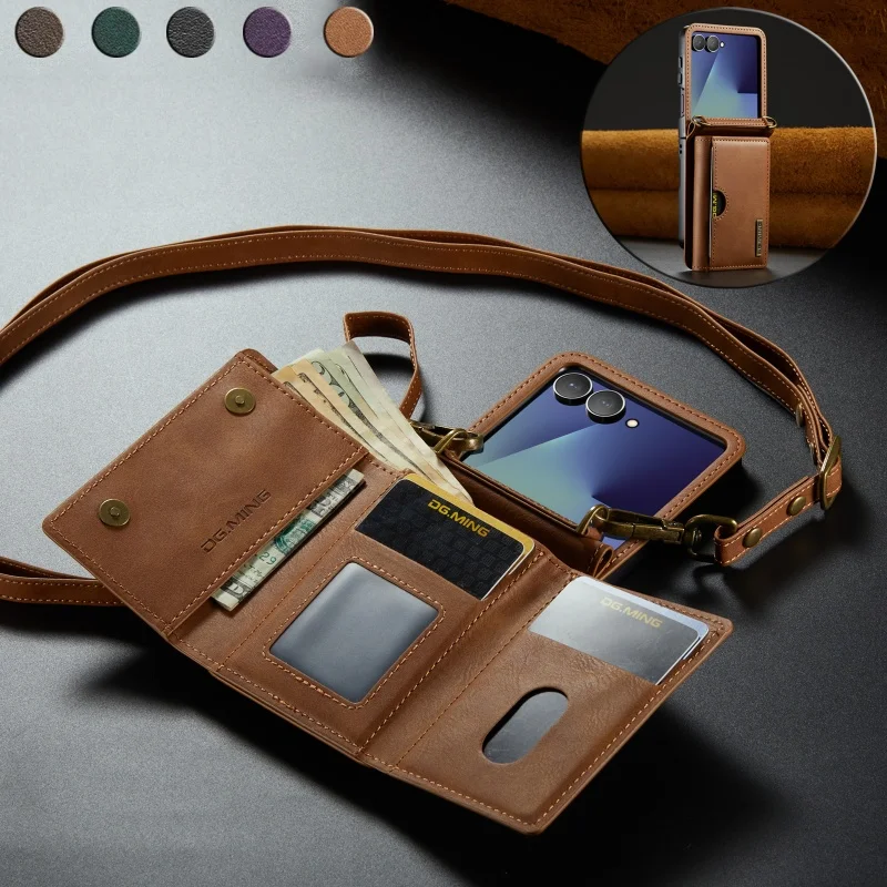 Galaxy Z Flip6: Crossbody Leder Brieftasche Handyhülle Flip8 Flip7 Flip6 mit Lanyard Kartenhalter Schutzhülle Tasche