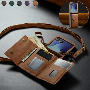 Galaxy Z Flip6: Crossbody Leder Brieftasche Handyhülle Flip8 Flip7 Flip6 mit Lanyard Kartenhalter Schutzhülle