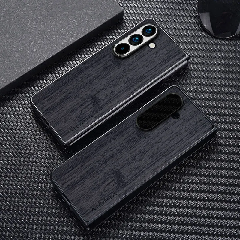 Hülle Fold6 5G Funda Bambus-Holzmuster Leder-Handyhülle Case – Bild 2