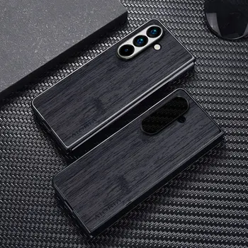 Galaxy Z Fold6: Hülle Fold6 5G Funda Bambus-Holzmuster Leder-Handyhülle Case