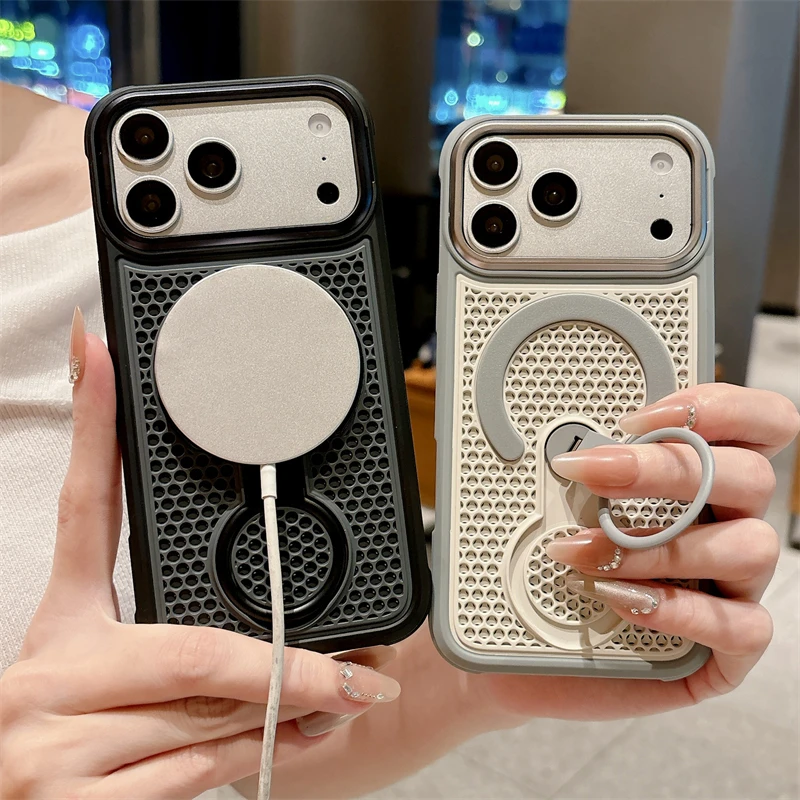 360 ° Rotierender Ringhalter Magnetische Wärmeableitung Hülle für Magsafe Standhülle – Bild 4