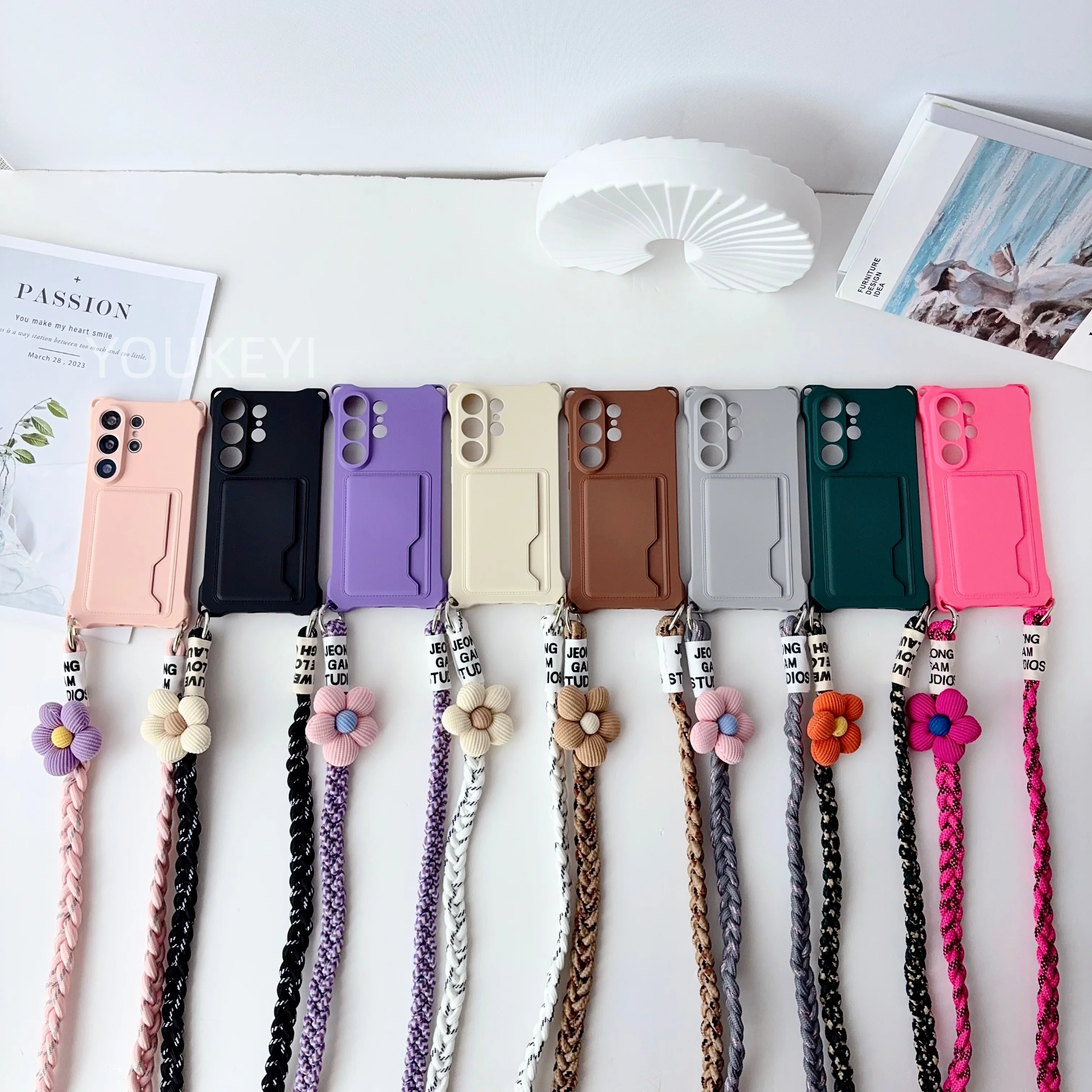 Blumen-Geflochtene Crossbody-Lanyard-Hülle Brieftaschen-Silikonhülle – Bild 2