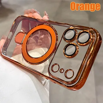 iPhone 14 Plus: Luxus-Magsafe-Halterungshülle Magnetring-Ständerhalter Klare TPU-Abdeckung