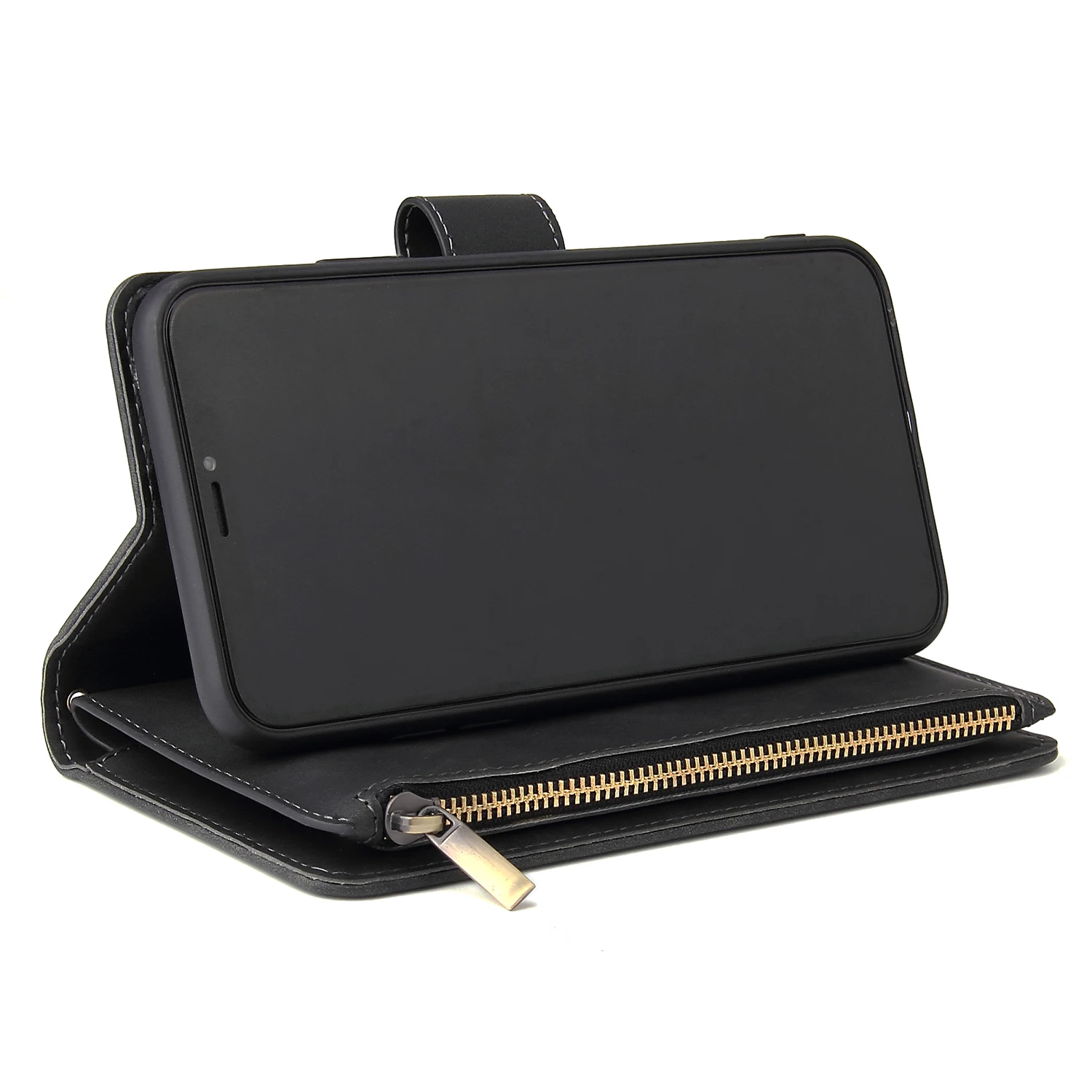 Premium-Leder-Brieftaschen-Hülle Reißverschluss-Brieftaschen-Kartensteckplätze Magnetische Flip-Cover – Bild 3