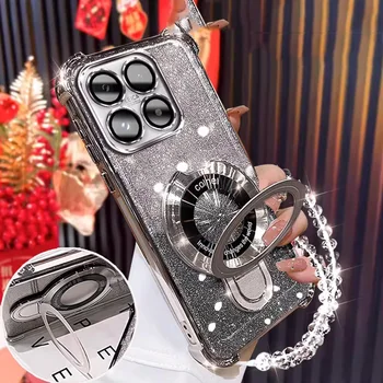 Galaxy S25 Ultra: Glitzernde Stoßfeste Hülle mit Magnetischer Halterung und Armband